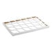 A white Baker's Lane cardboard tray with holes for 24 mini cupcakes.