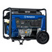 A blue and black Westinghouse portable generator with wheels.