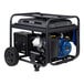 A black Westinghouse portable generator with blue and white accents and wheels.