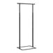 A black metal 24" x 18" x 72" mobile single hangrail adjustable ballet bar clothing rack.