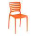 An orange plastic Lancaster Table & Seating side chair.