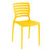 A yellow resin side chair with a white background.