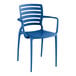 A Lancaster Table & Seating Sol Sea Blue Resin Arm Chair with armrests.