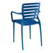 A blue plastic Lancaster Table & Seating arm chair.