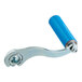 A blue metal crank handle with a screw.