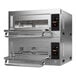 A stainless steel Pratica Forza STi double deck high-speed pizza oven with shelves inside.