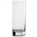 A Stolzle New York Collins Glass filled with a clear liquid.