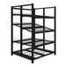 A black metal Wanzl beer shelving unit with three shelves.