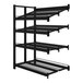 A black metal Wanzl beer shelving unit with three shelves.