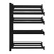 A black metal Wanzl beer shelving unit with three shelves.