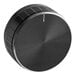 A black circular knob with a white stripe.