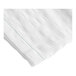 A white polyester full size top sheet with green stitching.