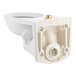 An American Standard white wall-mount toilet with a gold screw.