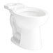 An American Standard white toilet bowl with the seat up.