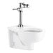 An American Standard white wall-mount toilet with a silver flush valve.