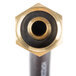 A close-up of a T&S reinforced PVC hose with brass fittings.