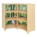 A Whitney Brothers wooden shelf with tree cutouts on the sides.