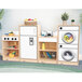 A white Whitney Brothers toddler kitchen set with a washing machine and a dryer.