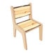 A Whitney Brothers wooden chair with a live edge wood seat and backrest.