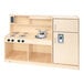 A Whitney Brothers wooden toddler kitchen play set with a sink and cupboard.