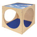 A Whitney Brothers wooden cube with a blue sky and clouds on the surface.