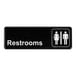 A black and white Lavex unisex restroom sign with white text and images of a man and woman.