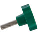 A close-up of a green plastic Garde XL lock screw with a metal screw.