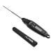 A black digital pocket probe thermometer with a protective cover.