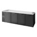 A True black back bar refrigerator with solid doors.
