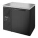 A black rectangular True back bar refrigerator with a stainless steel door.