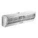 A silver rectangular stainless steel air curtain with vents.