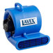 A blue air mover with a white label that says "Lavex"