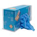 A box of blue disposable glove in an Accuform acrylic glove dispenser.