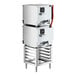 A stainless steel Cooking Performance Group double stacked electric convection oven on a stand.