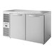 A stainless steel True back bar refrigerator with two solid doors.