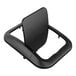 A Suncast black plastic dual-action swing-top lid on a black trash can.
