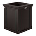 A black square Suncast outdoor waste container with an open top.