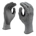 A pair of large Cordova gray gloves with a gray polyurethane palm coating and reinforced thumb crotch.