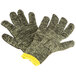 A pair of small Cordova Camo Cut-Resistant gloves on a white background with yellow tips.
