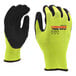 A pair of small Cordova Commander heavy duty work gloves with a black sandy nitrile palm coating and yellow accents.