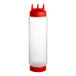 A Vollrath Traex clear plastic squeeze bottle with a red lid and base cap.