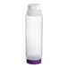 A plastic bottle with a white and purple cap.