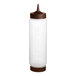 A clear plastic Vollrath Traex squeeze bottle with brown plastic lid and base.