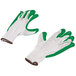 A pair of small Cordova work gloves with green latex palm coating on a white background.