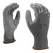 A pair of Cordova gray nylon gloves with gray polyurethane palm coating.