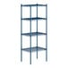 A blue Lavex Pro wire shelving unit with four shelves.