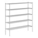 A Lavex Pro chrome wire shelving unit with four metal shelves.