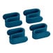 Four Lavex Pro blue epoxy heavy-duty wire shelving "S" hooks.