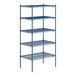 A blue metal Lavex Pro wire shelving unit with five shelves.