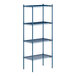 A blue metal Lavex Pro wire shelving unit with four shelves.